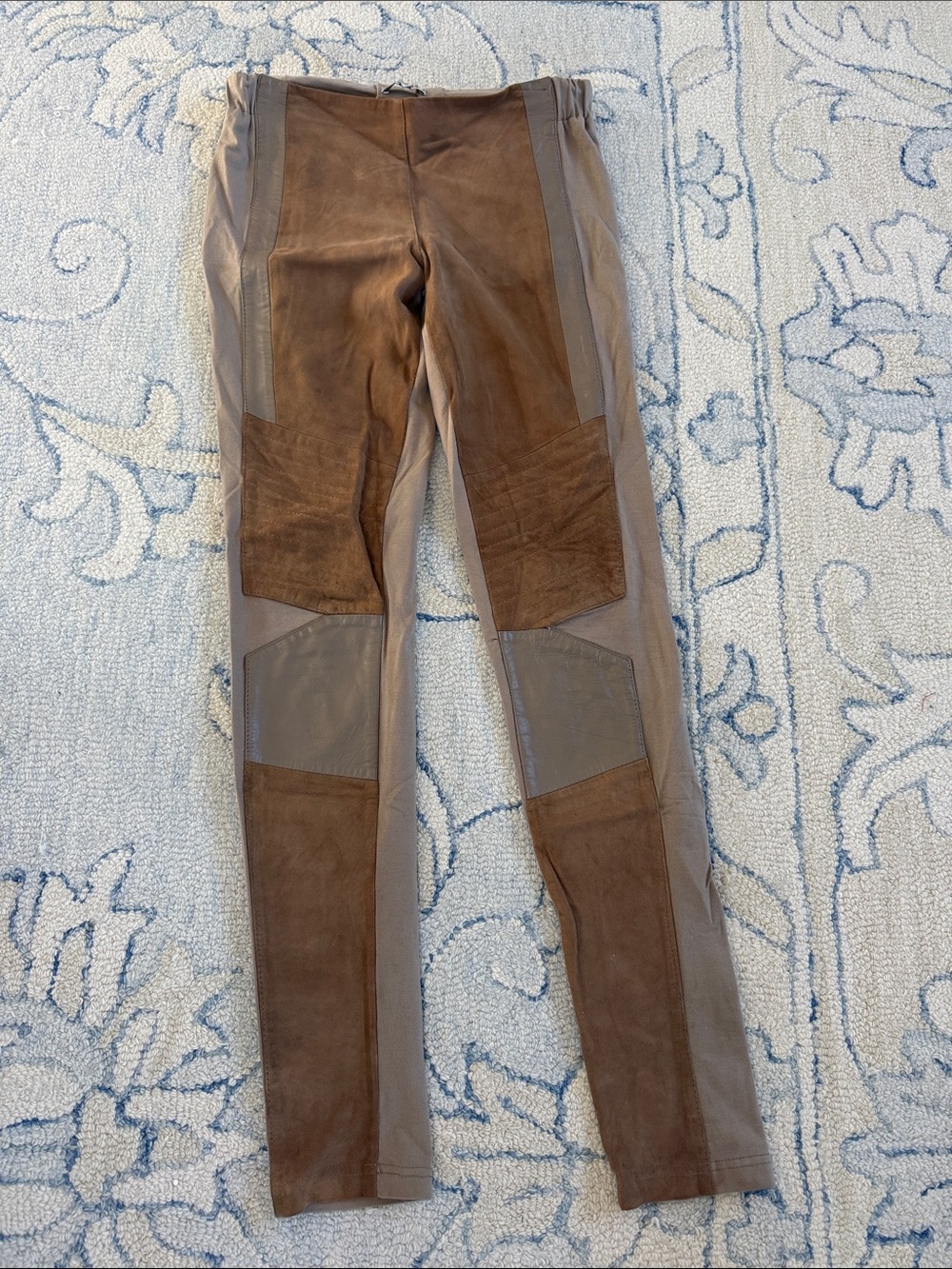 Surface to Air Brown Suede-Panel Leggings with Contrast Panels